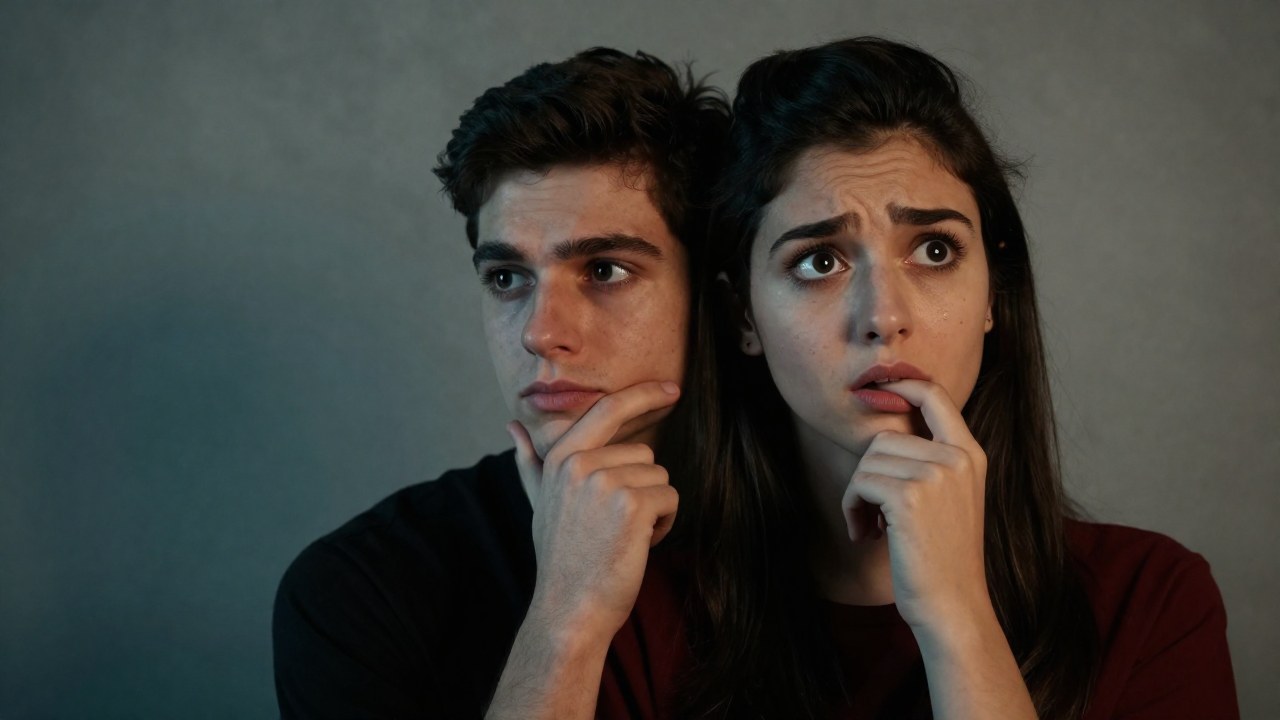 Joven adulto en primer plano con dos expresiones faciales contrastantes: contemplativa y curiosa.