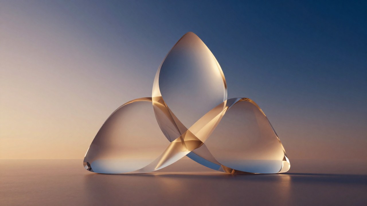 Estructuras cristalinas interconectadas en patrón triangular, simbolizando equilibrio y propósito armonioso.