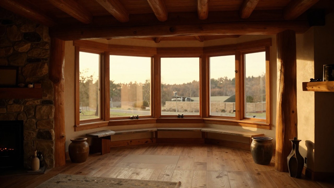 Interior de una casa con vigas de madera y piedra, representando estabilidad y sentido de arraigo.