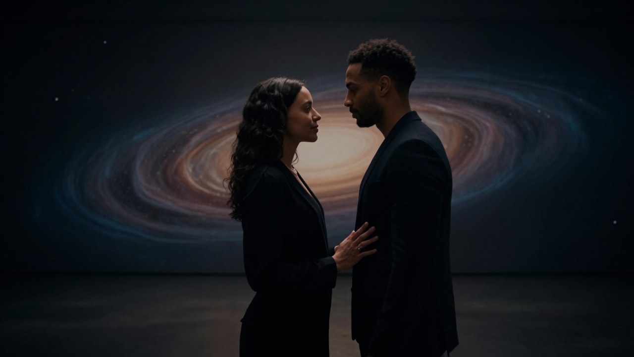 Pareja diversa y cercana, que se mira intensamente para simbolizar su fuerte compromiso y destino mutuo.